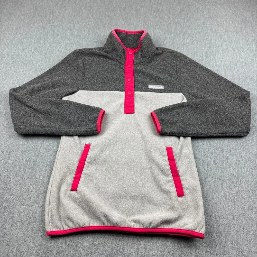 Columbia Jacket Womens XS‎ Gray Pink Foster Creek 1/4 Button Fleece Pullover